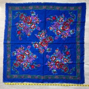 Vibrant Bold Blue Floral Square Scarf Challis made in Japan
